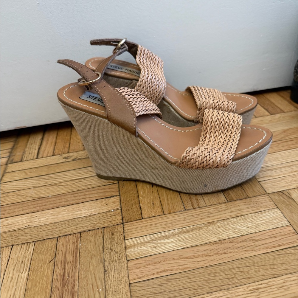 Steve Madden Brown and Tan Wedge Sandals